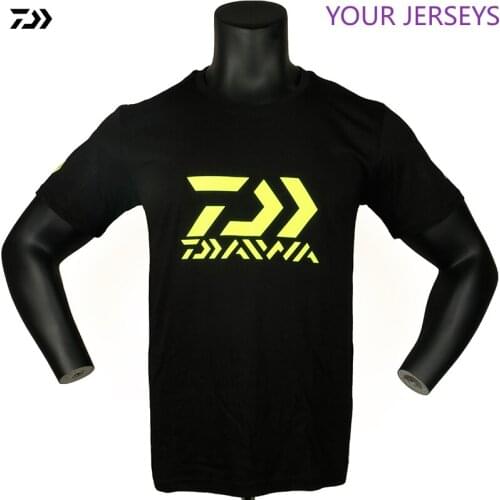DAIWA Fishing Clothing Fluorescent Green Short Sleeve Men Summer Black Cotton Fishing T Shirt Breathable Outdoor Sports Tops