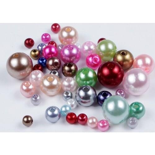 3/4/5/6/8/10/12mm Solid Color Loose Beads 50-500 Pcs/Lot Hole Colorful Pearls Round Acrylic Imitation Pearl Beads DIY Jewelry