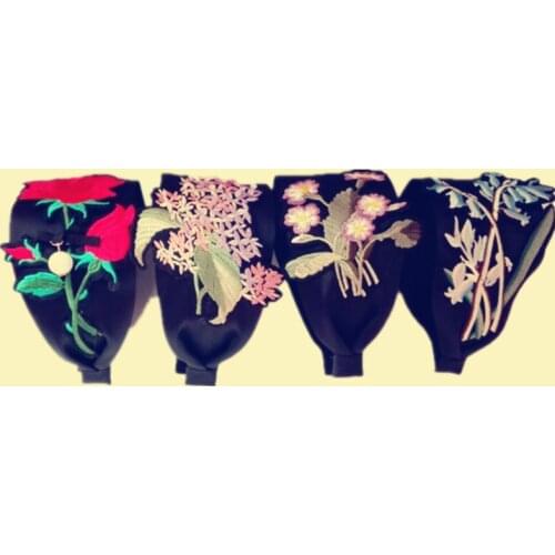 Wholesale fashion embrodiery patch on ribbon hairband hair accessory headband black wide women hairband