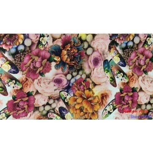 Factory wholesale flower pattern printed Faux PU Leather fabric for DIY sewing sofa table shoes bags bed material(1 yard)