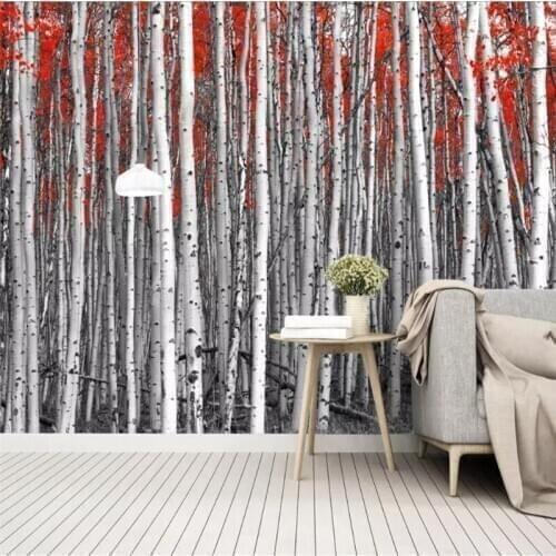 Autumn birch grove pastoral landscape mural background wall professional production mural wholesale wallpaper custom photo wall