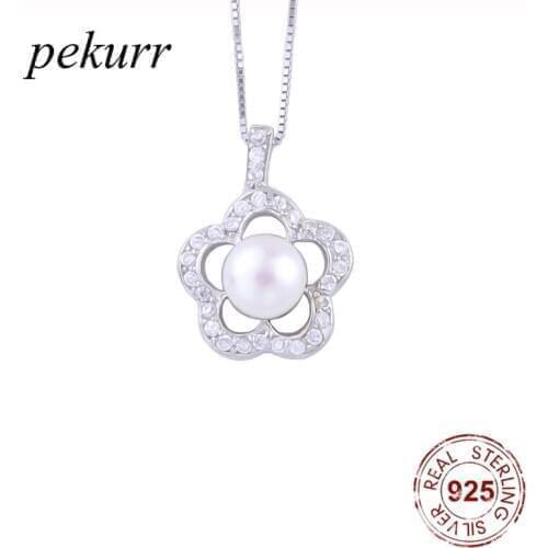 Pekurr 925 Sterling Silver Crystal Sunflower Natural Freshwater Pearl Necklaces For Women Hollow Pendants Fashion Jewelry