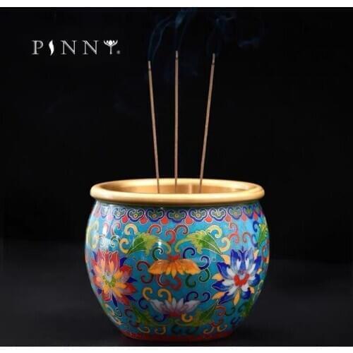 PINNY Large Cloisonne Brass Incense Burner 1.6KG Handmade Cloisonne Censer For Buddha Home Decoration Accessories