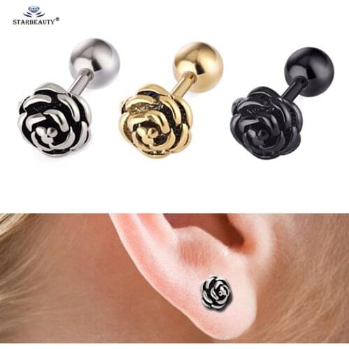 Starbeauty 2 pcs/lot Happy Rose Ear Piercing Oreja 18G Stainless Steel Jewelry Cute Tragus Piercing Helix PiercingE arrings Stud