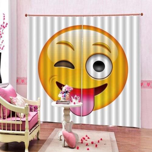 Custom Cartoon Smiley Happy Face 3D Window Curtain Photo Print For Living room Bedroom Blackout Drapes Sets 2 Panels With Hooks