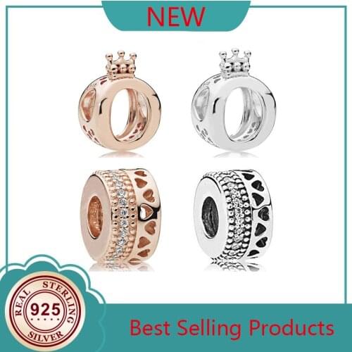 Rose Gold Radiant Silver Hearts Royal Crown Charm Fit Pan Bracelet 925 Sterling Silver Bead Charm Diy Jewelry
