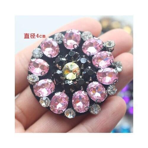 Pink flower rhinestone beaded patches embroidered fabric sew on patch applique jacket patches for clothes parches para la ropa