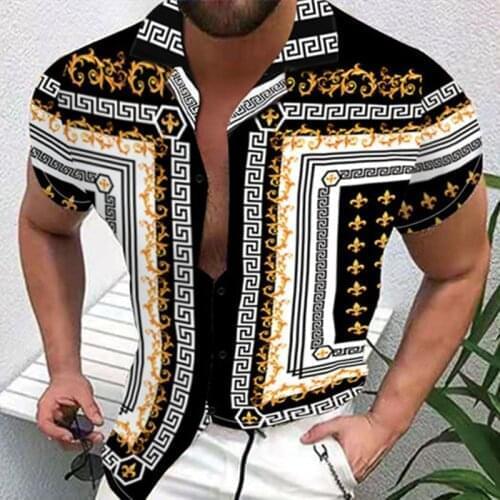 High Quality Short-Sleeved Shirts For Summer Men With Large Print Stripe Style Retro Fashion Trend