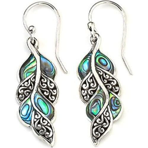 Boho Ethnic Peacock Feather Drop Earrings Tribal Jewelry Carved Metal Blue Painting Epoxy Small Dangle Earring Women
