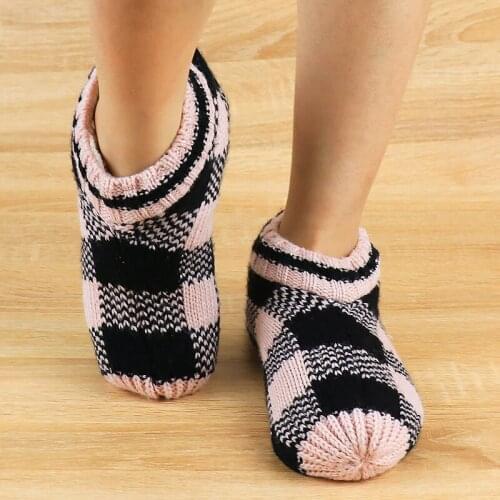 Plaid Socks Slippers Winter Crochet slippers women Non-Slip Soft Warm Home Slippers Indoor Unisex Soft Floor Female Slippers