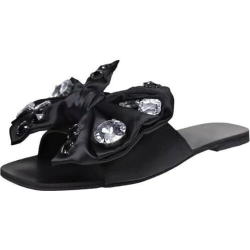 Comemore Crystal Bowknot Slippers Sandals Women Shoes Summer Open-toe Sandals Women Shoes Slides Ladies Outdoor Flats Slipper 40