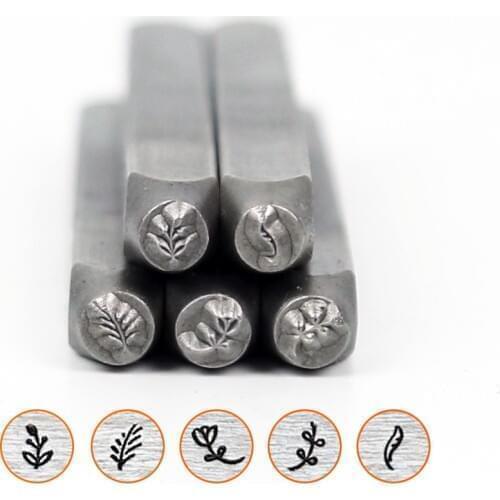 5/7pcs Pack 3MM leaf pattern/Plant tentPacles/Birds Design Metal Jewelry Stamps,small flower DIY jewelry steel stamp