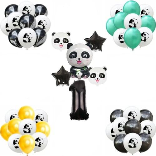 Cute Cartoon Number 0-9 Animal Panda Foil Balloons Golden Green Sequin Latex Balloons Children Baby Birthday Party Decorations