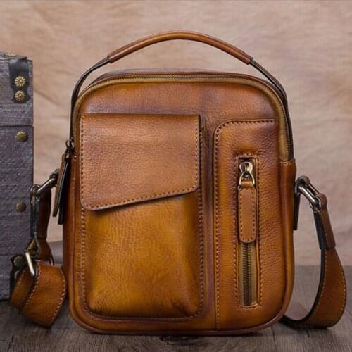 Mens Bag Purse Luxury Genuine Leather Small Handbags Vintage Fashion Summer Men Shoulder Bags Grey Crossbody Bag