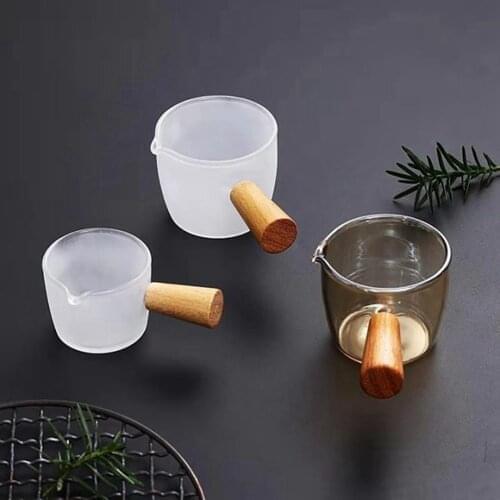 Heat-resistant Glass Cup Kitchen Measuring Cup Single Mouth Bottle Coffee Shares Pot Wooden Handle Glass Small Milk Cup