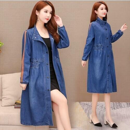 New Spring Autumn Women Jeans Coats Plus Size Solid Casual Loose Single Button Pockets MD-Jeans Trench For Females Denim Coats