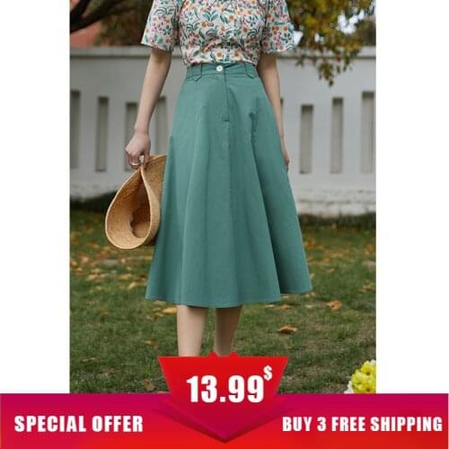 DUSHU Women Solid Color A-line Calf Skirts