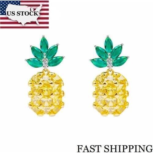 US STOCK Uloveido Cute Pineapple Earrings for Women Stud Earings Silver Color Zirconia Earring Fashion Jewelry 15% Off PR001