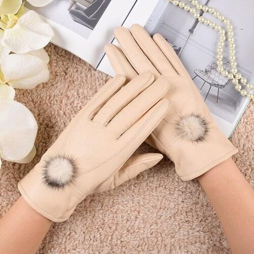 Winter Women Gloves genuine leather glove 2021 Real Mink Fur Ball new fashion lovely mittens thick Warm fur Gloves & Mittens