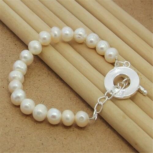 New 925 Sterling Silver Bracelet Natural Freshwater Pearl Bracelet For Woman Charm Jewelry Wedding Gift