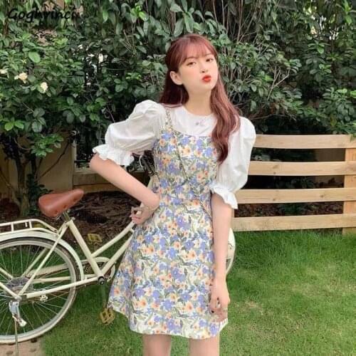 Dress Sets Women Print Cute Girls Puff Sleeve Summer Elegant Ladies Clothing Trendy Popular Holiday Preppy Harajuku Streetwear
