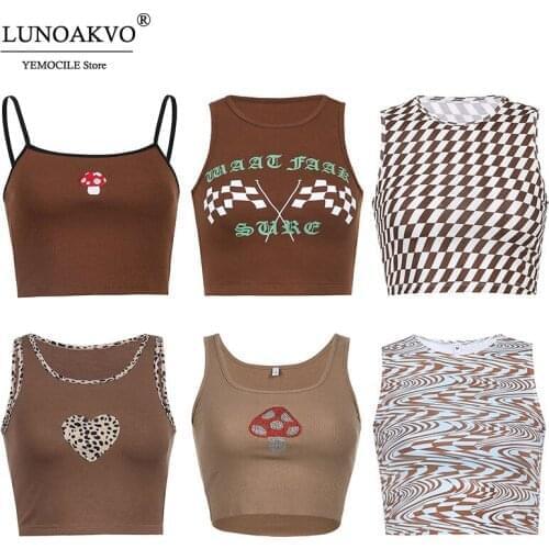 Brown Crop Tops Y2K Aesthetic 90s Corset Top 2021 New Summer Skinny Streetwear Sexy Women Tank Crop Top Sleeveless Cute Camis