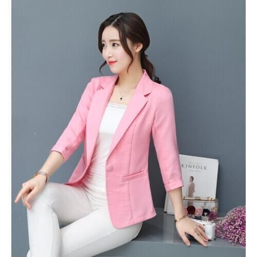Womens small suit jacket new casual spring and autumn womens seven-point sleeves suit jacket womens cotton small suit jacket