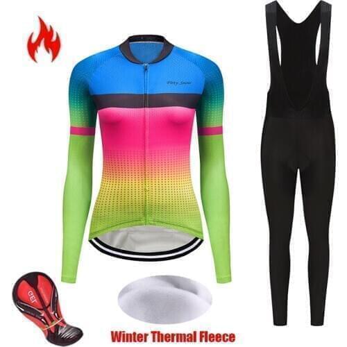 Women Winter Thermal Fleece Cycling Jersey Set 2021 Bicycle Clothes Uniform Blouse Skinsuit Female Bike Clothing Kit Wear Outfit