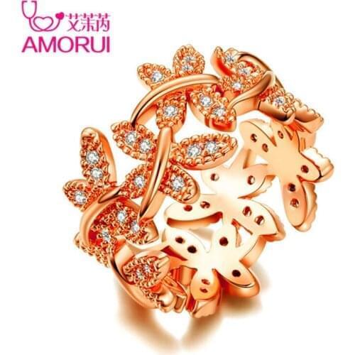 AMORUI Fashion AAA CZ Zircon Rose Gold/Silver Color Rings For Women Austrian Crystal Wedding / Engagement Ring Fashion Jewelry