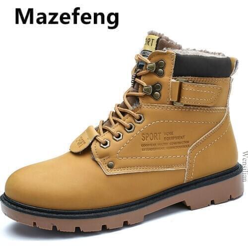 Winter Men Boots Pu Leather Ankle Boots Lace-up Men Sneakers Warm Waterproof Snow Motorcycle Boots Plush Zapatos De Hombre