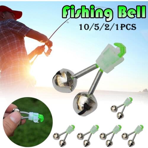 1/2/5/10pcs Fishing Bite Alarms Fishing Rod Bell Rod Clamp Tip Clip Bells Ring Green ABS Fishing Accessory Outdoor Metal