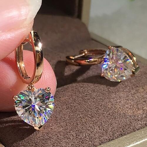 10K Rose Gold 2 Carat Drop Clip Earrings Women Present Wedding Anniversary Engagement Party Each 1 Ct Heart Moissanite Diamond