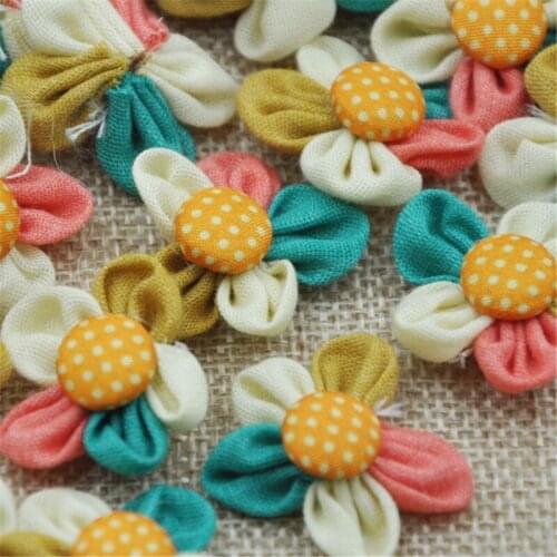 15 pcs Chiffon Ribbon Bows Flowers /Dot Button Appliques Doll Bulk Lots DIY Craft B257