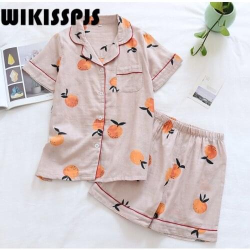 2021 Pajama Womens Summer Short Sleeve Shorts Thin Two Piece Set Summer Pajamas for Teen Girls Kawaii Pajama Lounge Wear