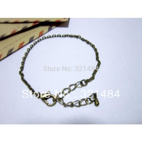 Free ship 100piece/lot 7.5 inch with lobster clasp and extender chain bracelet accessories antique bronze brass metal