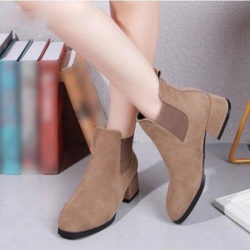 Women Shoes Autumn Ladies Ankle Boots Suede Black Chelsea Boot Slip on Ladies Casual Thick Heels Fashion Comfort Female Hot