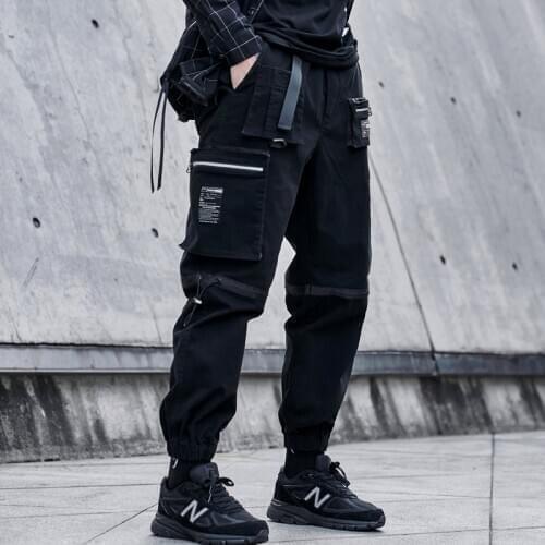 2022 Mens Streetwear Multiple pockets Cargo Pants 2019 Autumn Hip Hop Joggers Pants Overalls Black Fashions Baggy Pockets Trous