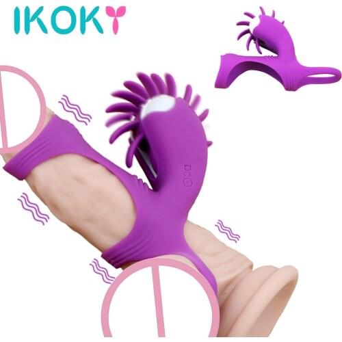 IKOKY Rotation Tongue Licking Vibrator Penis Ring Oral Sex Vibrating Ring Vagina Clitoris Stimulator Sex Toys for Couples Men