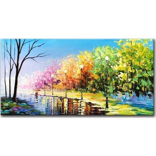 Mintura Oil Paintings on Canvas Handmade Living Room Forest Corridors and Lovers Art Hand Painted Wall Sticker Poster No Framed