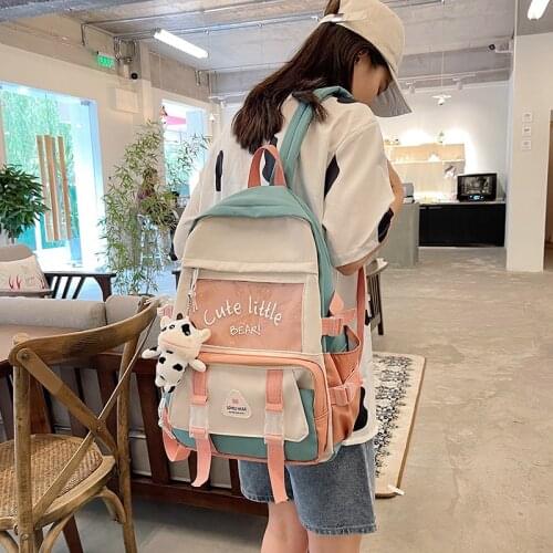Multi-pocket Korean Women Backpack Large-capacity Stitching Candy Girl School Bag Transparent Hanging Buckle Nylon Travel Bag