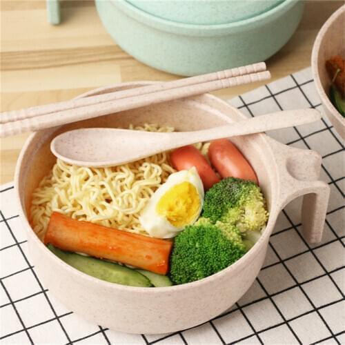 Creative Instant Ramen Noodle Bowl wheat Tableware Solid Feeding Dishes Bowl Plate spoon Food Feeding Bowls Dinnerware Set