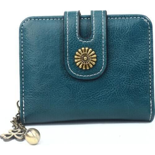 Hot Sale 2020 New Oil Wax Leather Coin Purse Retro Womens Small Wallet Card Holder Case Short 3 Folding Hand Purses for Ladies