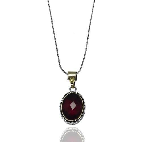 Midyat Silver World Oval Pattern Red Cubic Zirconia stone Pattern Lady Necklace