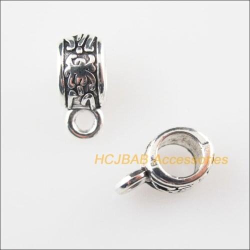 Fashion 30Pcs Tibetan Silver Color Flower DIY/ Bail Beads Fit Bracelets Charms 5x11.5mm