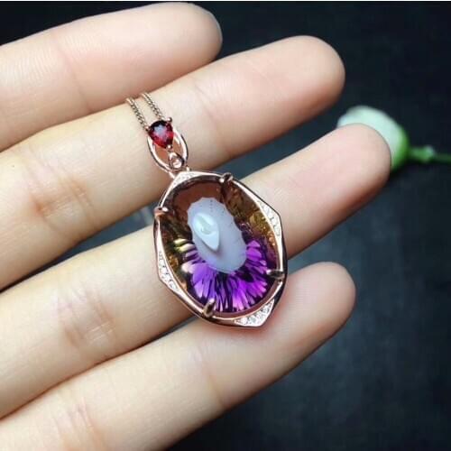 13 * 18 mm Amethyst necklace pendant 925 sterling silver inlaid fashion style gift to lovers mother