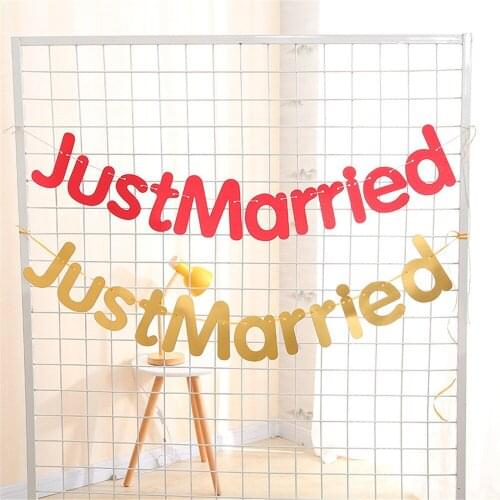 JUST MARRIED Paper Banner Wedding Photo Props Decoration Garland Party Pennant Flags Candy Bar Wedding Party Decorations