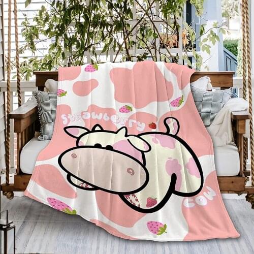 Strawberry Milk Cow Sofa Throw Blanket Flannel Super Soft Fleece Bedspread Home Decor All Season for Bed Couch Living Room