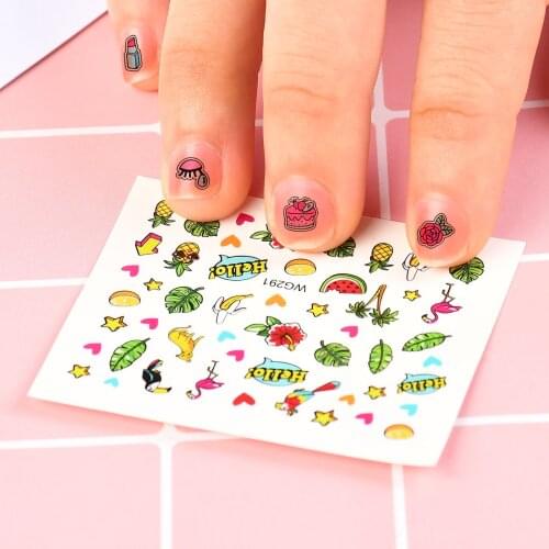 1pcs Lovely Dog Cat Fruit Cartoon Food Wraps Slider For Nail Tattoo Decoration Summer Partten Nail Art Sticker Water Decals