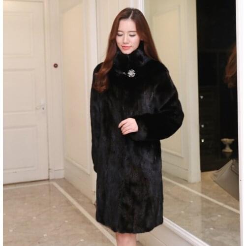 Haining 2019 new imported mink fur grass coat slim fur whole mink fur coat womens middle length