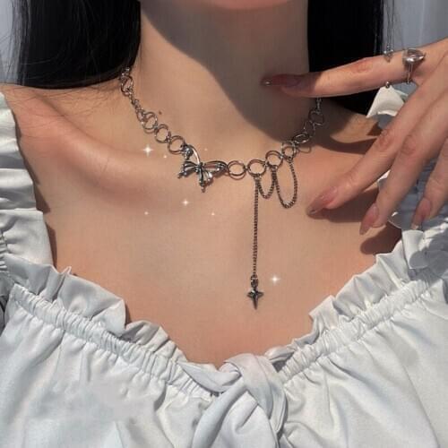 Harajuku Punk Style Butterfly Choker Necklace Jewelry Women Collares Gothic Hip Hop Link Chain Necklace Collares Mujer Jewlery